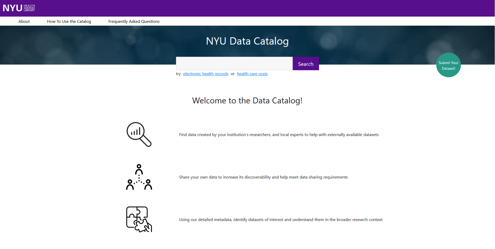 Screenshot of Data Catalog homepage