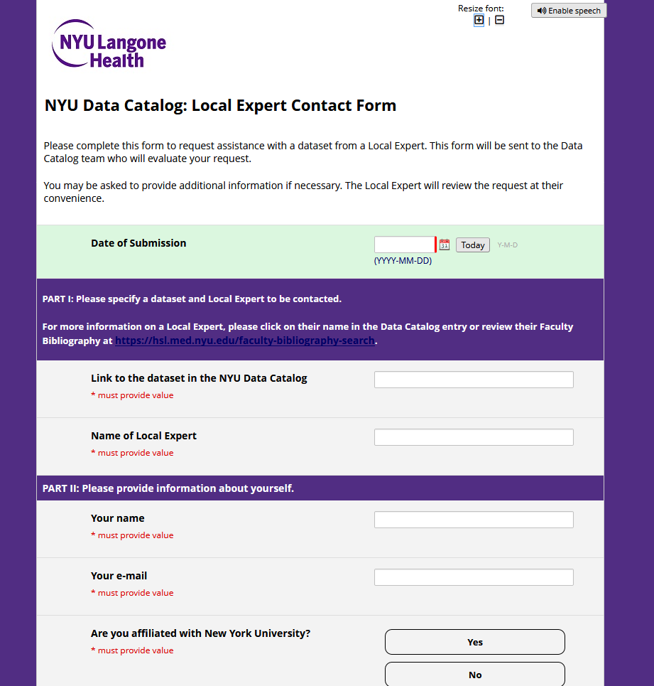 Screenshot of local expert contact form